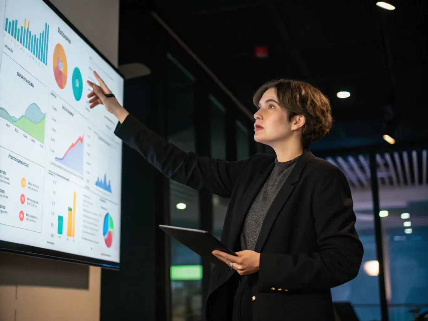 An individual successfully presenting a project to a team, highlighting the opportunities for growth and development provided by 1 Stop Exchange.