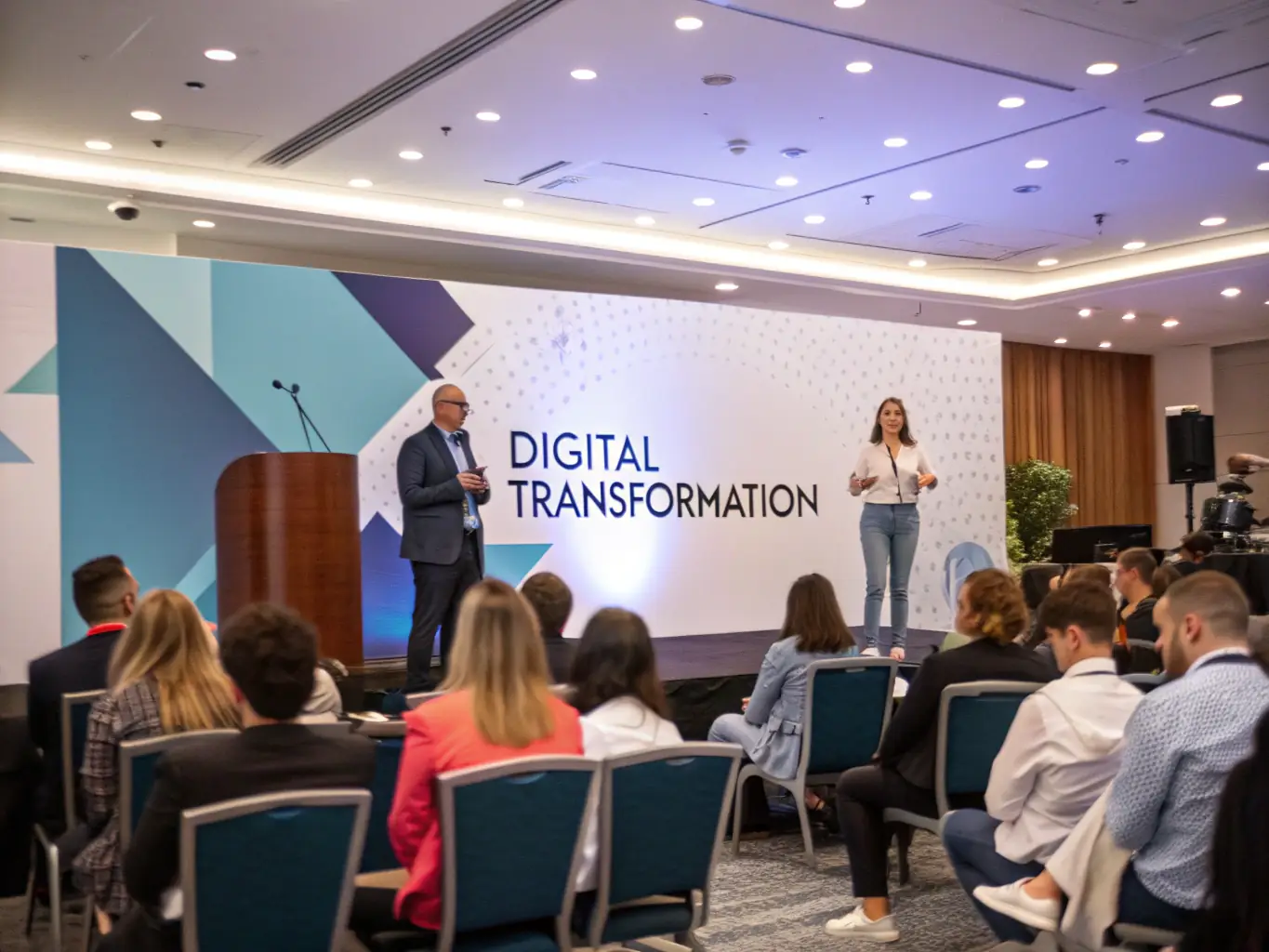 A community event organized by 1 Stop Exchange, showing diverse professionals networking and collaborating. Tanjii is seen giving an inspiring speech, fostering connections and opportunities.