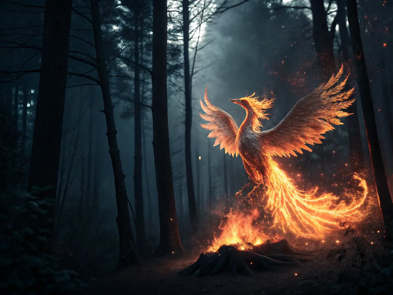 A phoenix rising from ashes, rendered in a modern, minimalist style, symbolizing resilience and the ability to thrive after challenges, a key theme in Tanjii Cole's inspirational talks.