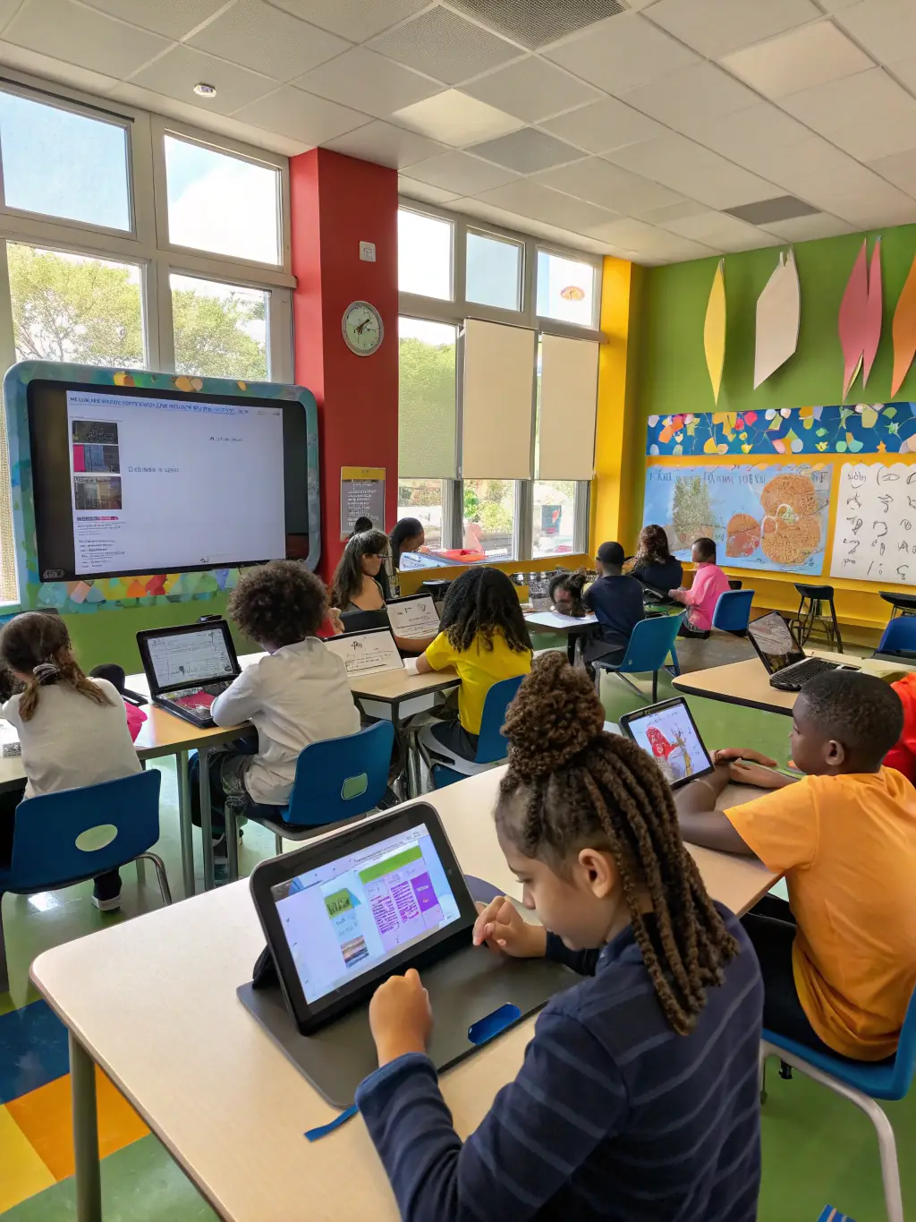 A classroom setting at Dream Academy with students engaged in a digital art workshop, highlighting creativity and skill development.
